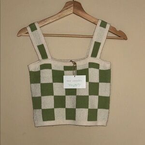 Tre Sorelle Green and Cream Checkered Women's Top